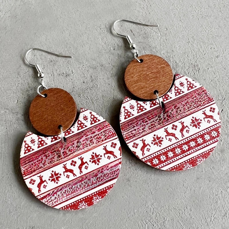 Fashion Snowflake Wood Handmade Christmas Women’s Earrings 1 Pair