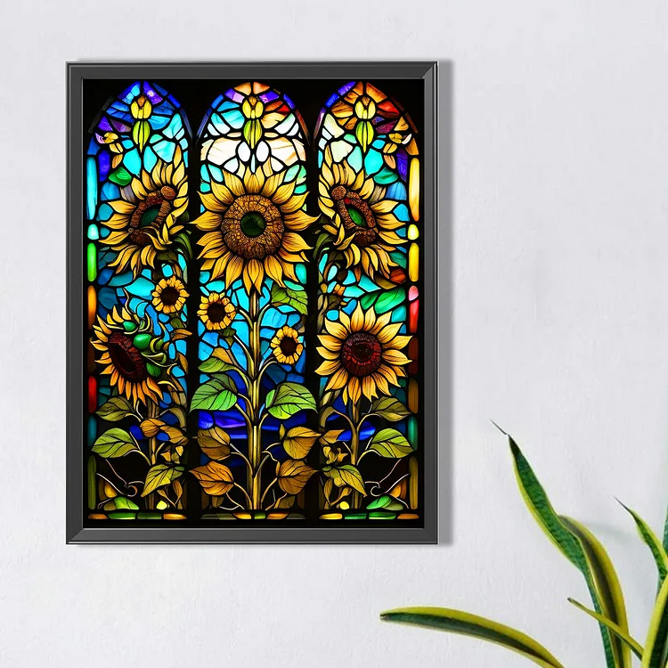 Stained Glass Sunflower 45*45cm(canvas) full round drill diamond painting