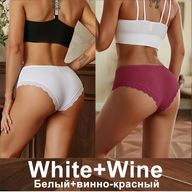 2PCS/Set Women Underwear Lace Panties Underwear Sexy Seamless Female Lingerie Intimate Underpants Cheekie Panties Floral Finetoo