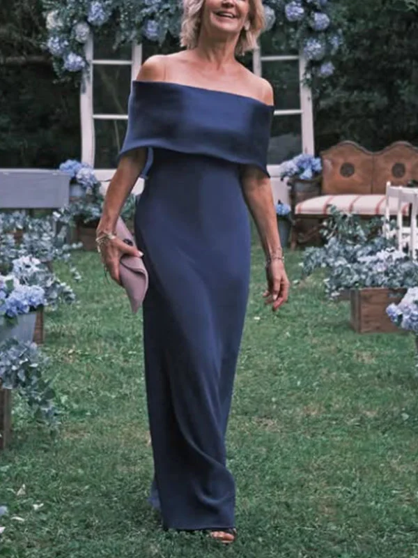 Off-the-shoulder Fitted Satin Mother of the Wedding Dress