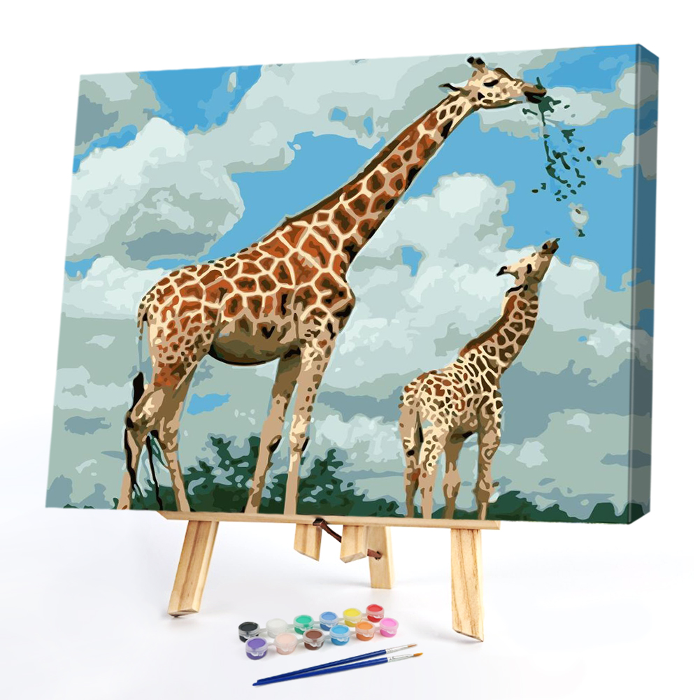 

50*40CM - Paint By Numbers - Giraffe Mother Feeding Child, 501 Original