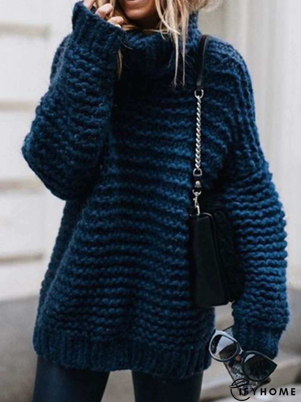 Green Blue Patch Long Sleeve Sweater | IFYHOME