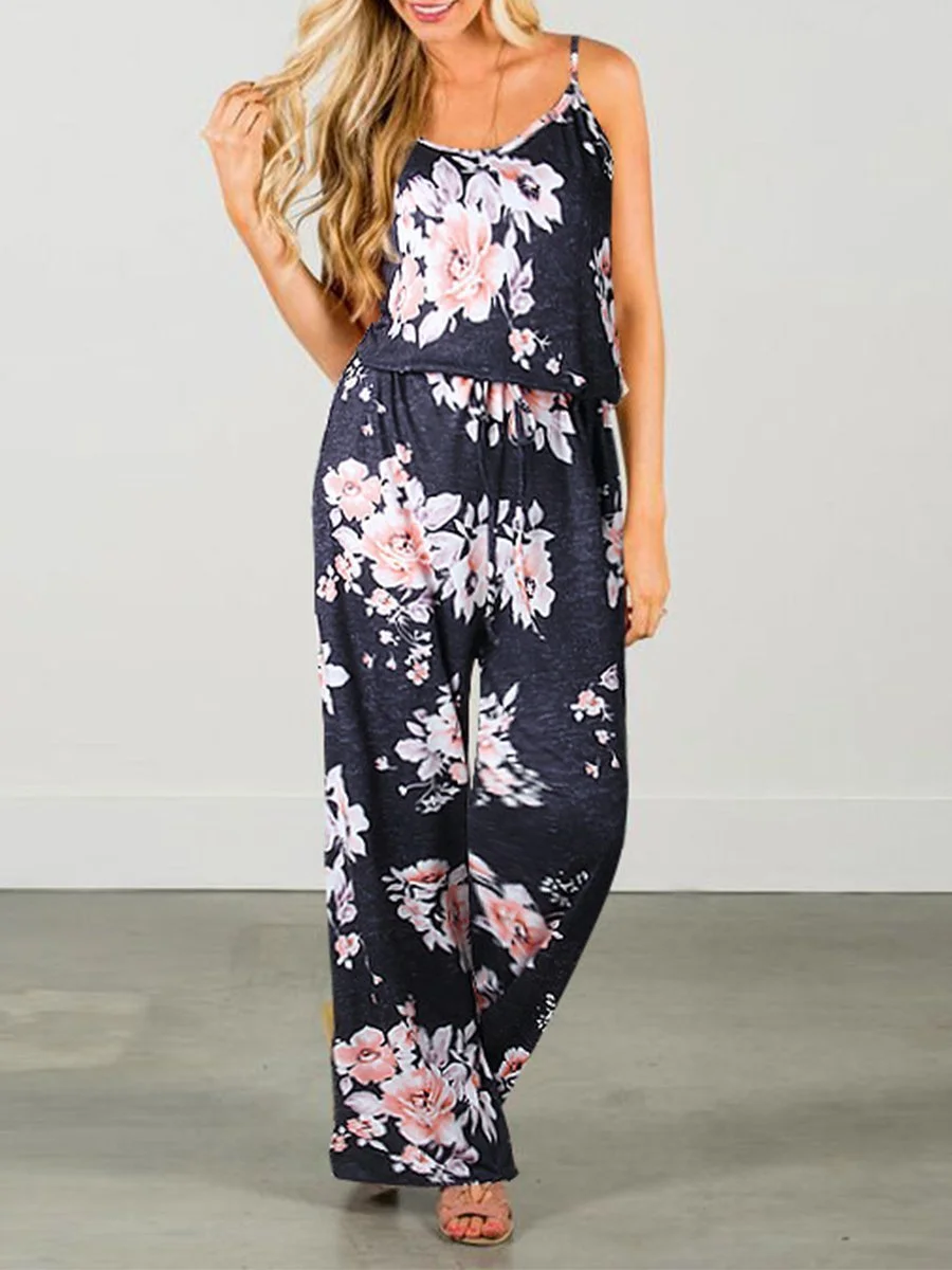 Fashion Sling Printing Off Shoulder Jumpsuits