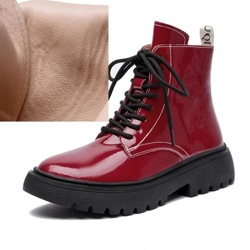 AIYUQI Women Martin Boots Winter 2021 New Genuine Leather Fashion Women Ankle Boots Lace Up Fur Women Motorcycle Boots