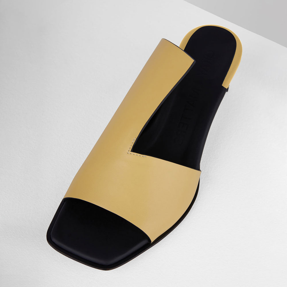 Yellow Open Square Toe Kitten Heel Mules Shoes with Asymmetric Vamp Nicepairs