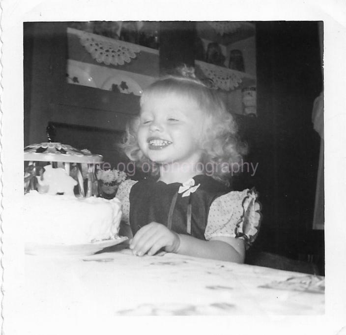 Cake Girl FOUND Photo Poster painting Original bw Snapshot Photo Poster paintingGRAPHYDD 02 11 O