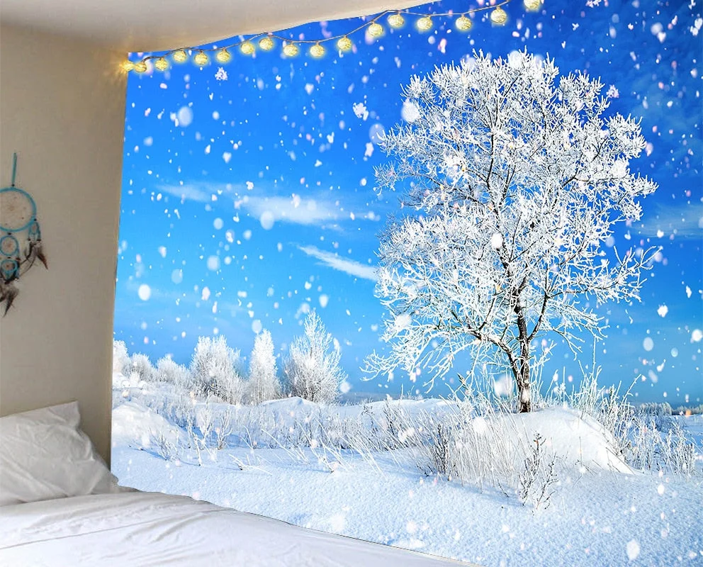 Christmas Green Tree Tapestry Home Wall Hanging Cloth Festival Elk Background Cloth Xmas Home Decoration Bedspread Wall Carpet