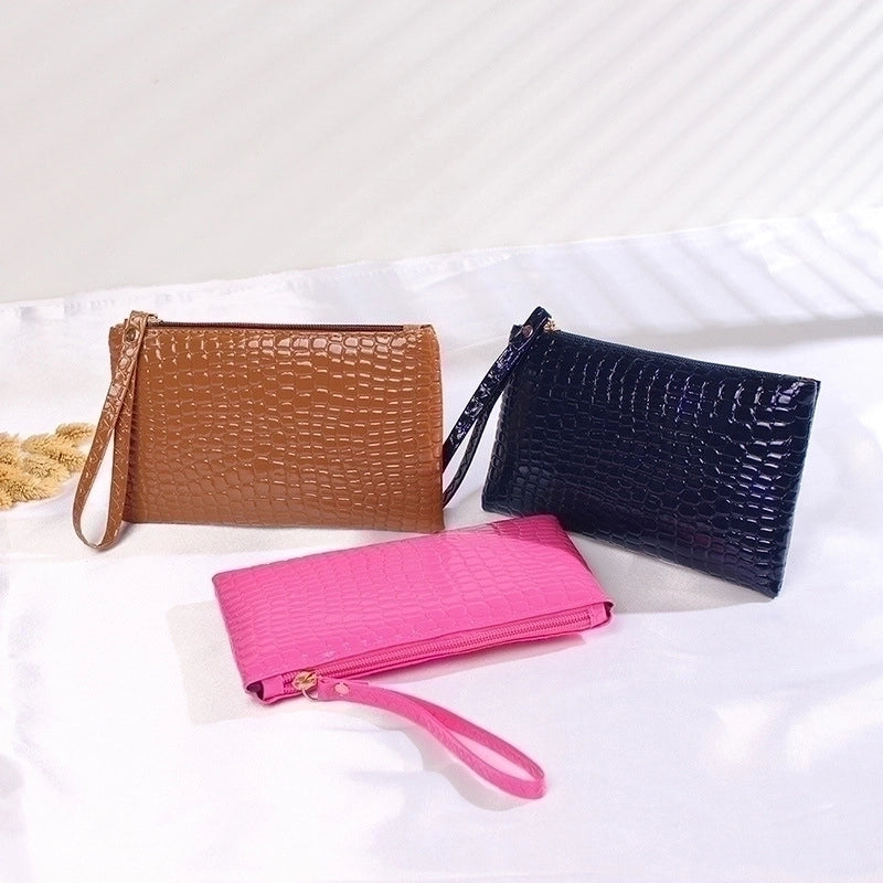 Women’s Mini Summer Pu Leather Solid Color Crocodile Fashion Square Zipper Clutch Bag