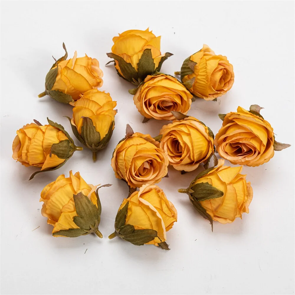 Nanairo 10pcs 3.5cm Retro Artificial Canvas Rose Flower Head Home Wedding Party Decora Christmas Craft Accessories Fake Flowers