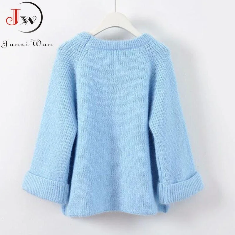 New 2022 Autumn Women Knitted Sweaters Jumpers Candy Color Sweet Chic Short Sweater Casual Solid Pull Femme Roupas femininas