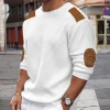 New Men's Round Neck Long Sleeve Splicing Pullover Sweater