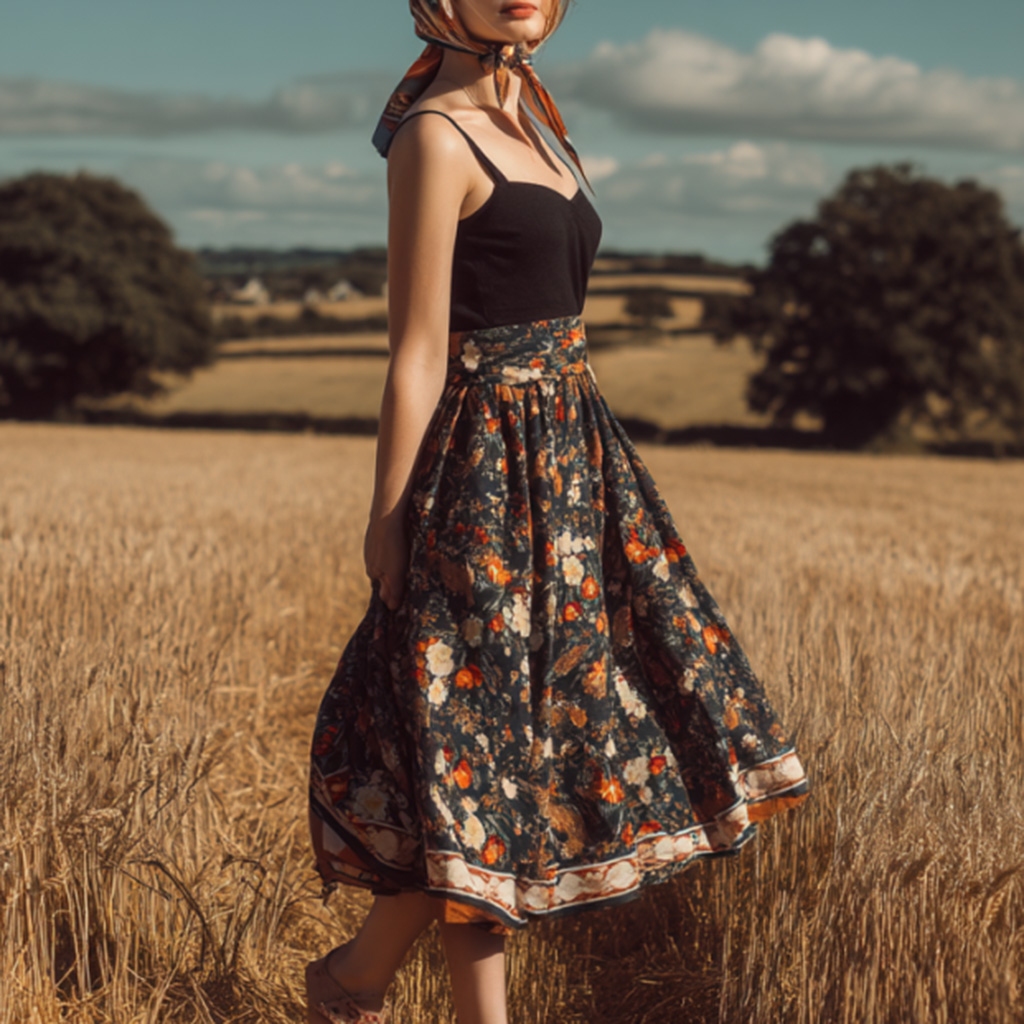 Floral Skirt In A Golden Field
