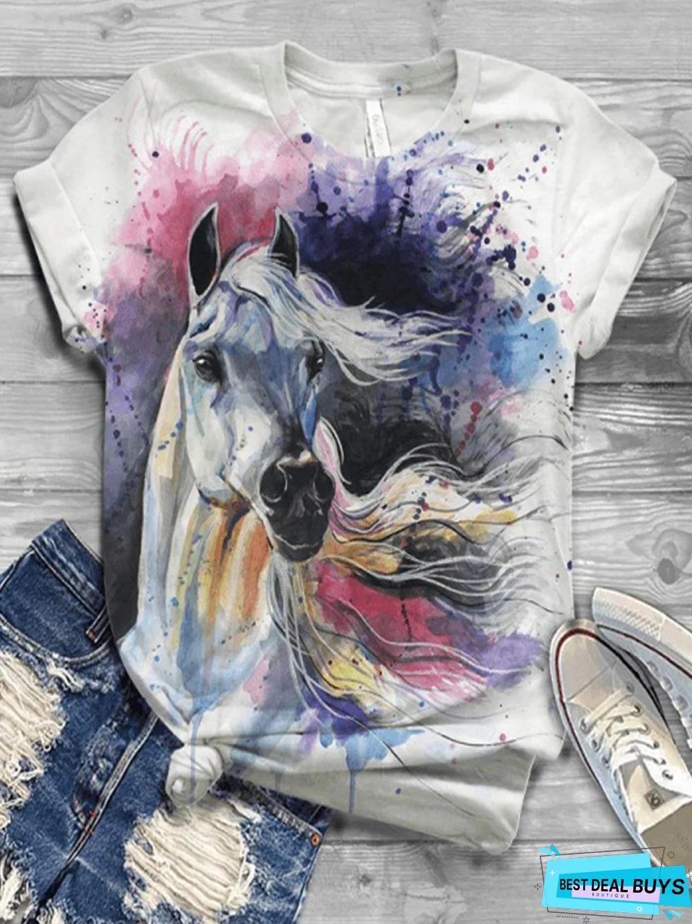 Plus Size Short Sleeve Crew Neck Animal Casual T-shirt