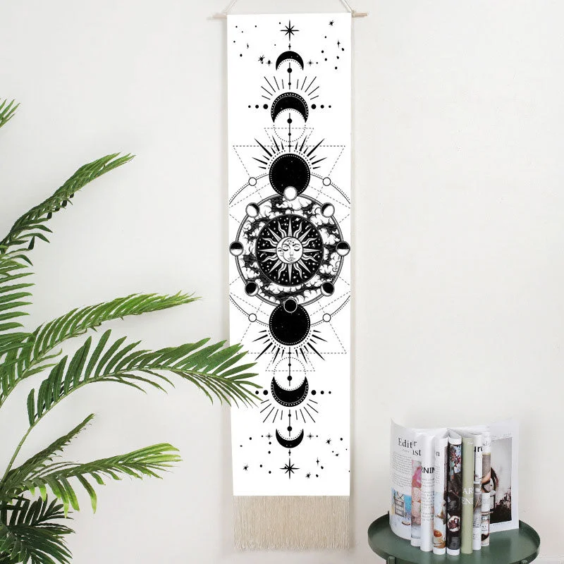 Moon Phases Tapestry Wall Art Hanging Tarot Witchcraft Tapestries HD Printing Sun Moon Tapestry Psychedelic Decor Tassel Carpet
