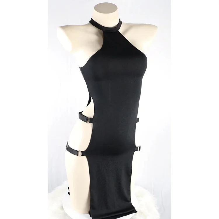 Sexy Ninja Cosplay Costumes Halter Sexy Cut Out High Split Lingerie Dress