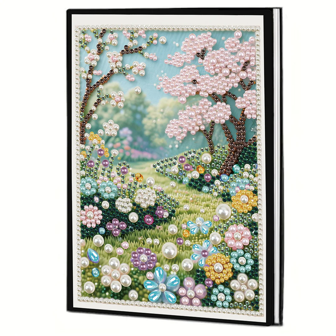 Spring Forest Partial Pearl DIY 50 Pages A5 Diamond Painting Notebook Special Shaped Diamond Art Diary Book Kits Wireless Strip 5D Crystal Art Paintings Sketchbook for Art Drawing