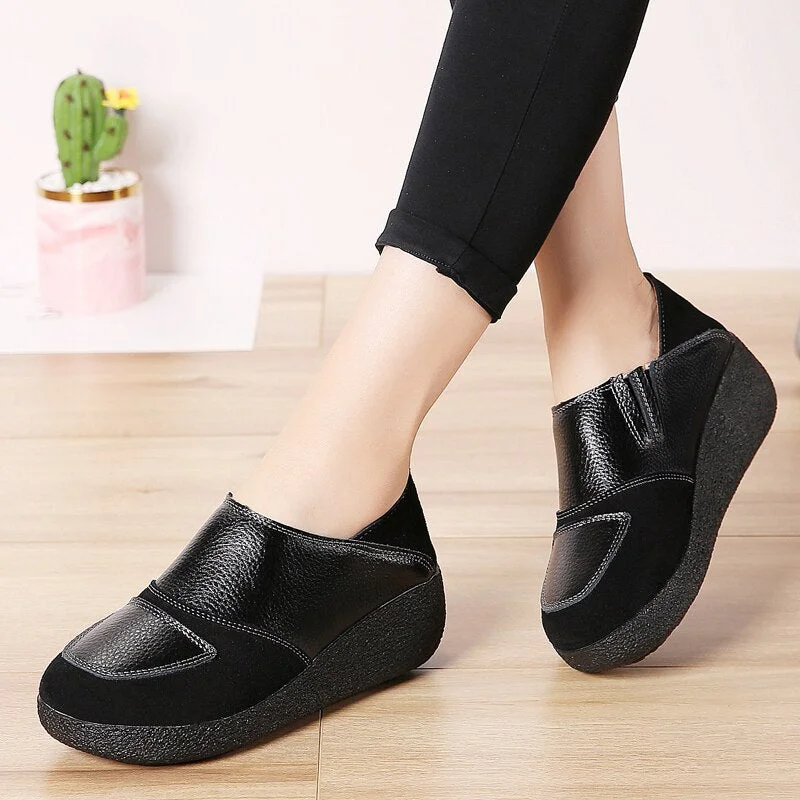 Women High Heels Shoes Platform Sneakers Women Suede Leather Women Casual Shoes Slip On Heels Creepers Moccasins