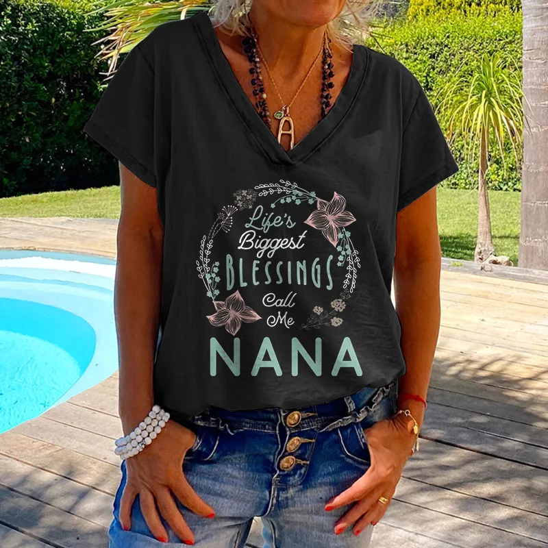Life Is Biggest Blessings Call Me NANA  Printed T-shirt