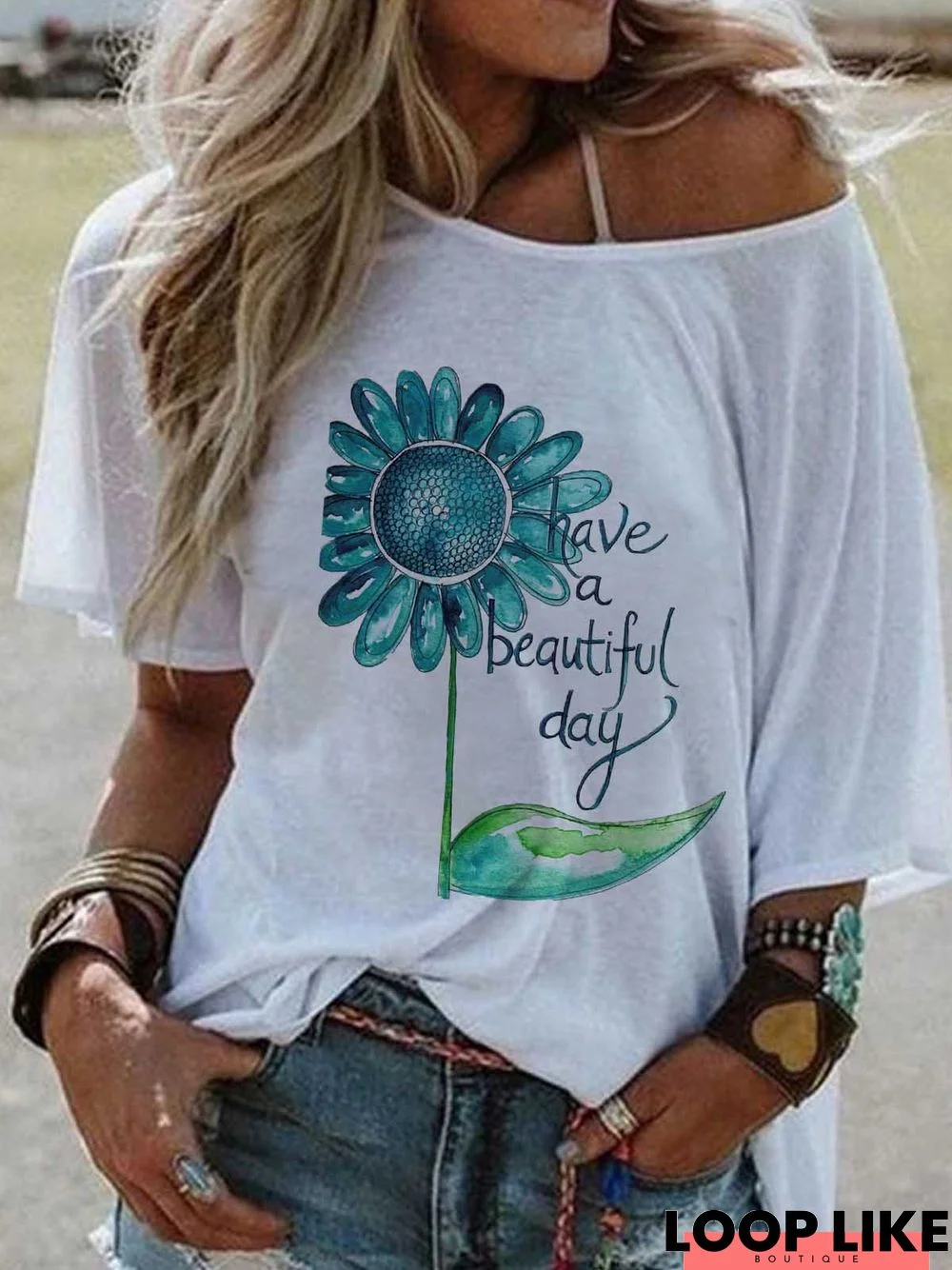 White Off Shoulder Cold Shoulder Short Sleeve Casual Cotton T-shirt