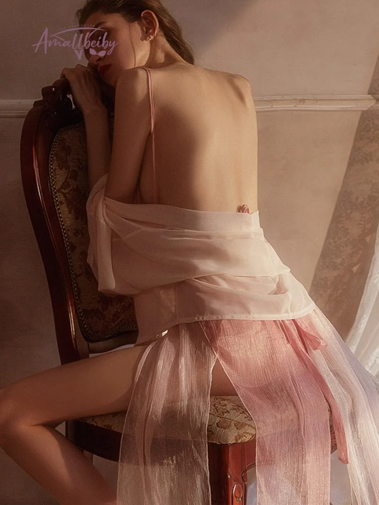 Kawaii Pajamas Spring Sleepwear Women Small Chest Temptation Perspective Chinese National Style Bellyband Hot Erotic Underwear