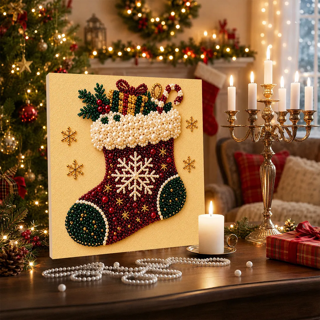 Framed Pearl Painting Kit Christmas Stocking 11.81x11.81in