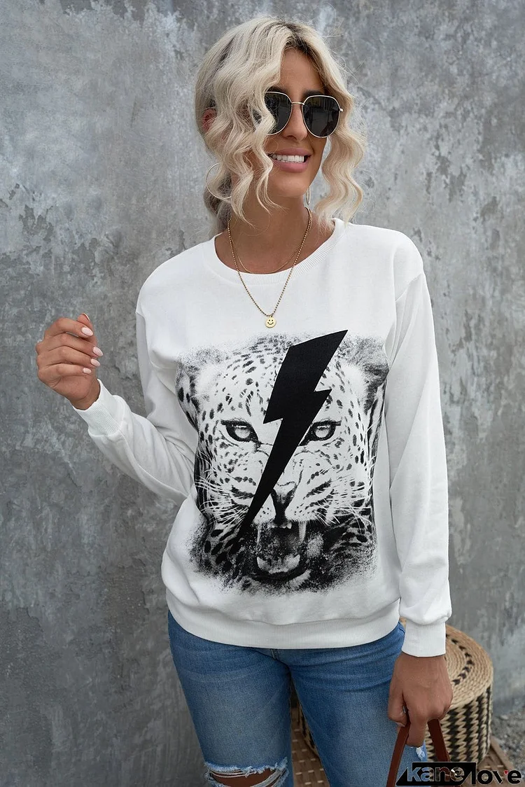 Tiger Letter Print Pullover Graphic Sweatshirt