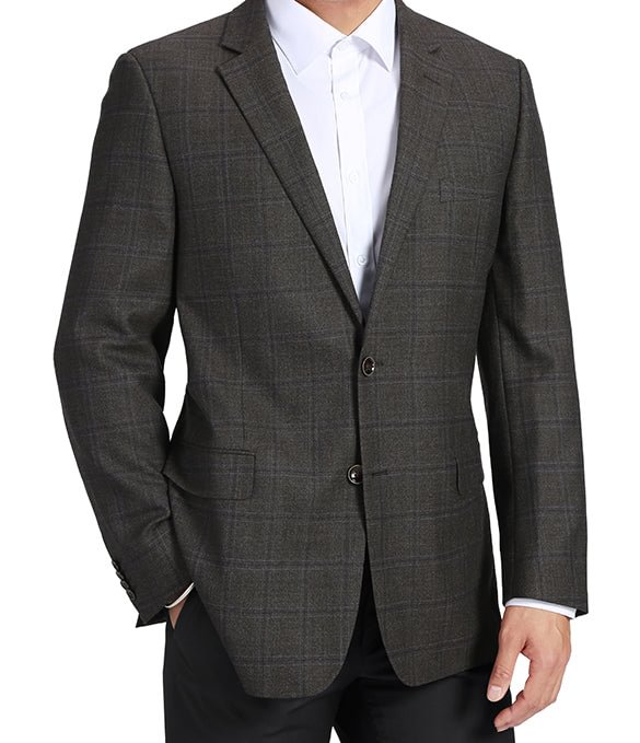 (44L) Wool Regular Fit 2 Button Blazer Glen Plaid in Brown