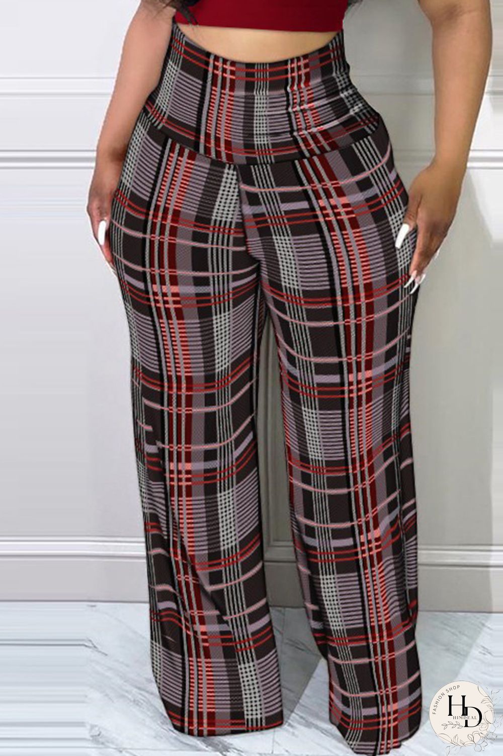 Apricot Fashion Casual Print Patchwork Regular High Waist Trousers