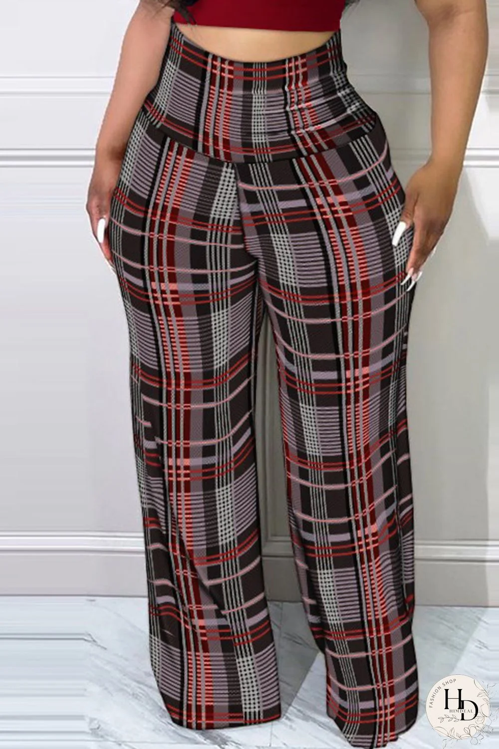 Apricot Fashion Casual Print Patchwork Regular High Waist Trousers