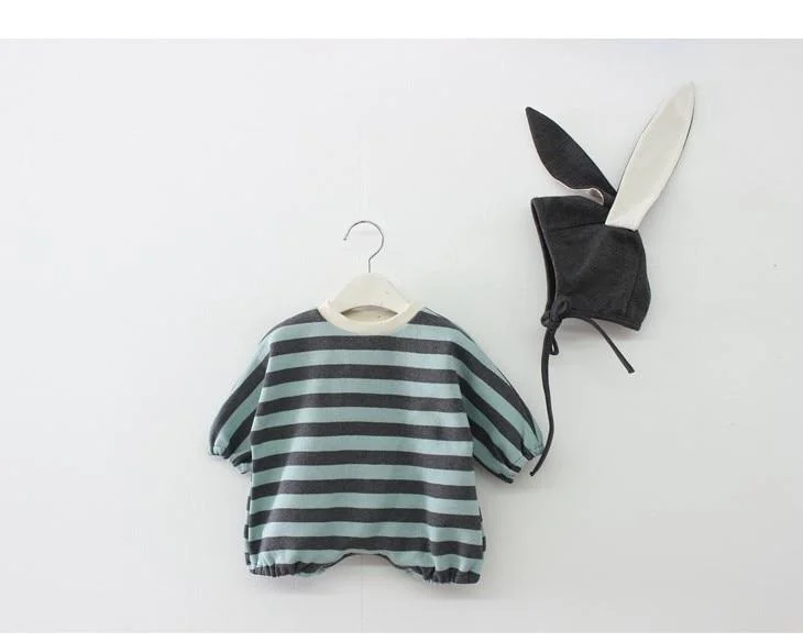 2021 Autumn And Winter Baby Jumpsuit Stripe Plush Fashion Simplicity Leisure Thickening Boys And Girls Jumpsuit Clothes