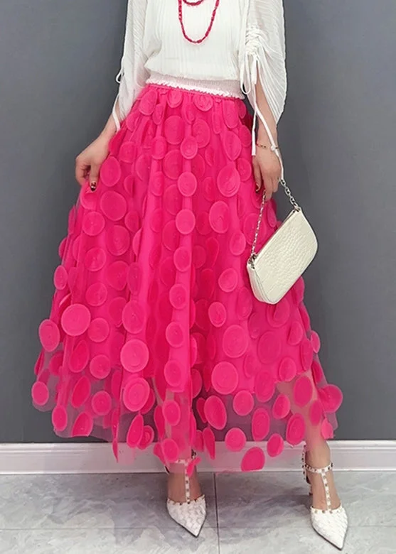 Fashion Red Elastic Waist Tulle A Line Skirt Spring