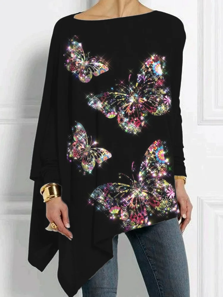 Beauty Glitter Butterfly Art Bat Sleeve T Shirt