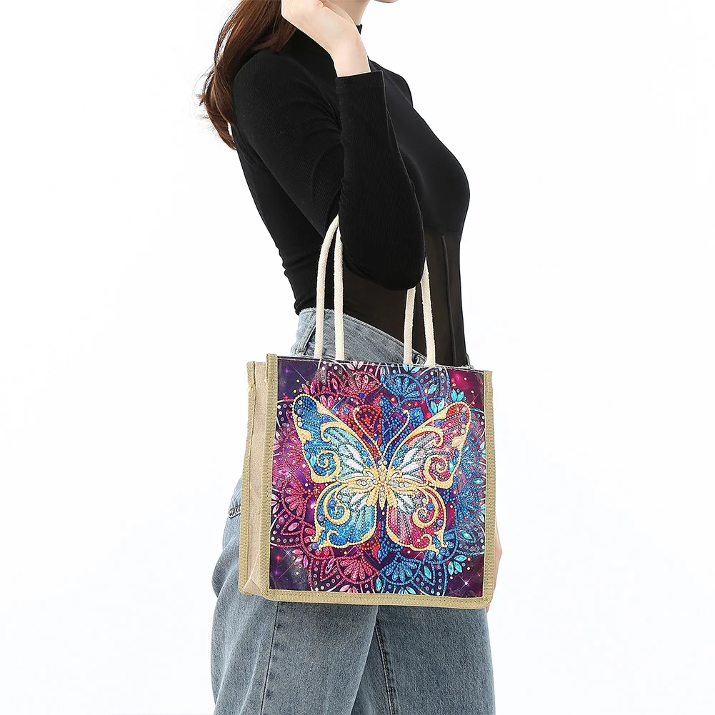 Butterfly Diamond Painting Handbag DIY Linen Shopping Tote Bag