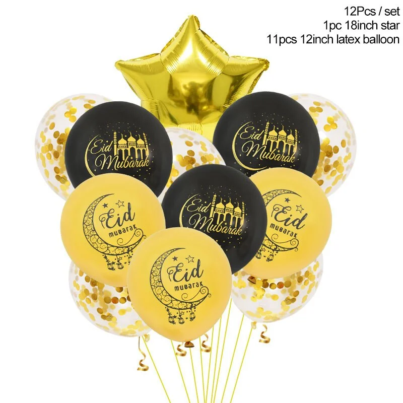 1Set Eid Mubarak Balloons Moon Star Ramadan Kareem Decoration Helium Foil Globos Banners Muslim Islamic Festival Party DIY Decor