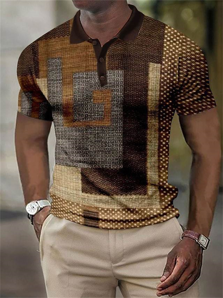 Men's Polo Shirt Golf Shirt Waffle Polo Shirt Graphic Prints Geometry Turndown Wine Blue Brown Green Gray Outdoor Street Short Sleeves Button-Down Print Clothing Apparel Fashion Designer Casual Soft