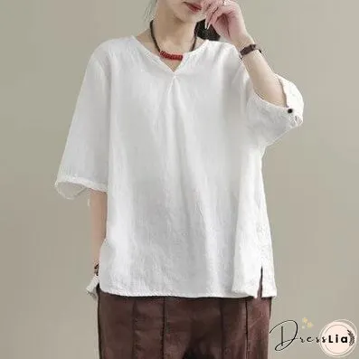 Loose Summer Solid Color Minimalist Casual V-Neck Tops