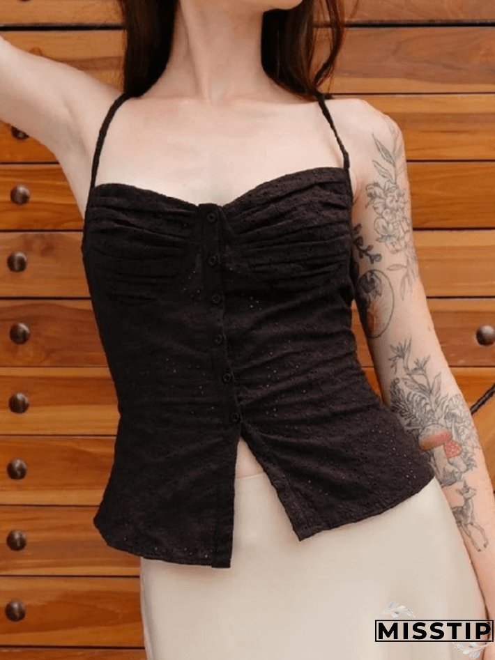 Buttoned Broderie Lace Cami Top