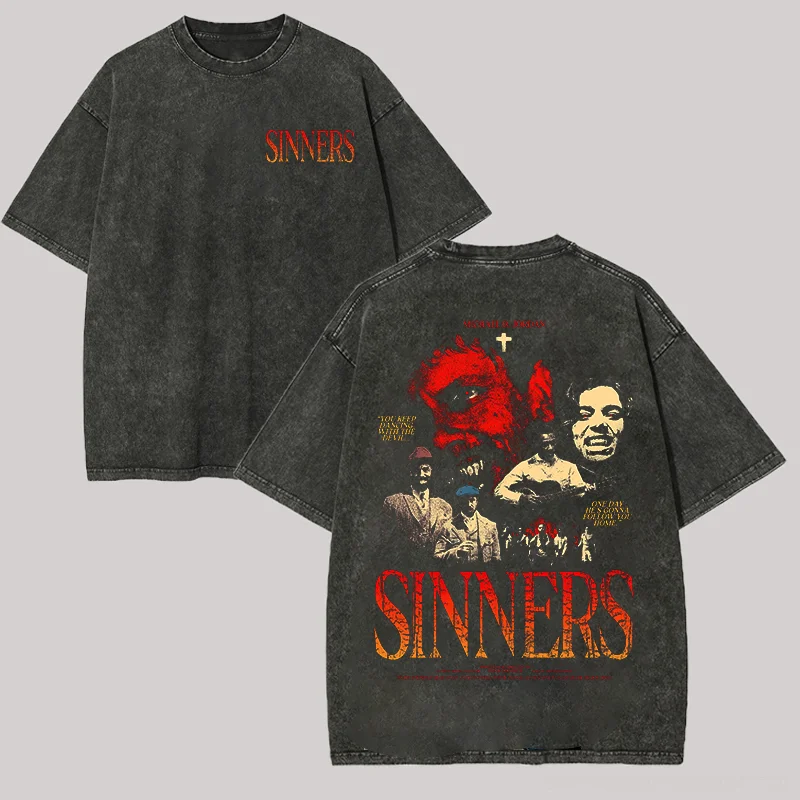 Sinners Movie Vintage Printed Unisex Washed T-Shirt