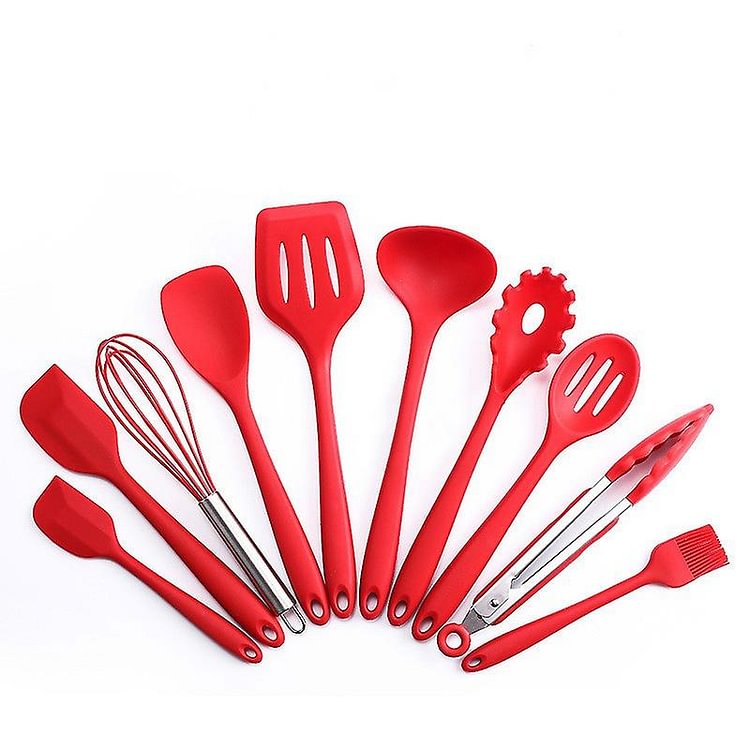10pcs/set Silicone Kitchenware With Box Water Filter Spoon Silicone Brush Spatula Egg Beater Stir-fry Tongs