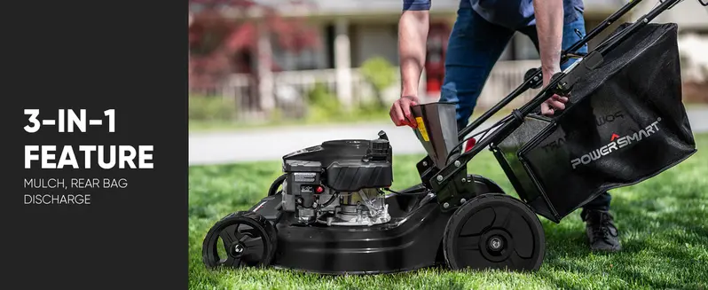 Product Introduction of (TikTokShopBacktoSchool)PowerSmart Self Propelled Gas Lawn Mower. 22 in. 170cc OHV Engine 3-in-1 Rear Wheel Drive. High Wheels. 6-Position Height Adjustment. Black.Great for Lawn Business(V8622S) 6