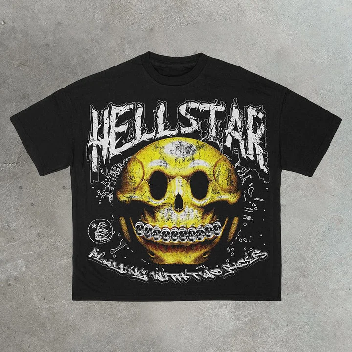 Sopula Hellstar Skull Smiley Vintage Cotton T-Shirt