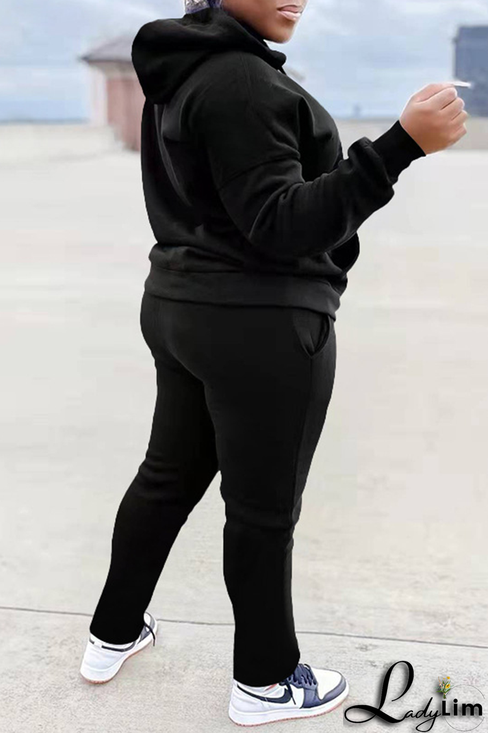 Grey Casual Print Patchwork Hooded Collar Long Sleeve Two Pieces