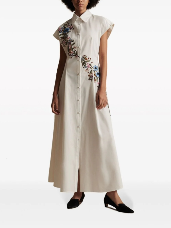 Shirt-Style Bevelled Printing Sleeveless Maxi Dress