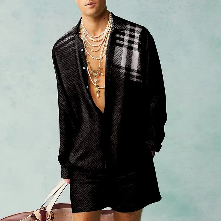 BrosWear Classic Black And White Plaid Shirt And Shorts Co-Ord