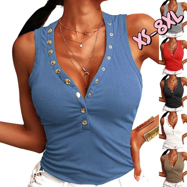 XS-8XL Plus Size Fashion Clothes Women's Summer Tops Casual Sleeveless Tank Tops Solid Color Knitted Tops Ladies V-neck Blouses Slim Fit Club Wear Button Up Camisole Shirts Beach Wear Off Shoulder Vest Bodycon Shirts Loose Tank Tops - BlackFridayBuys