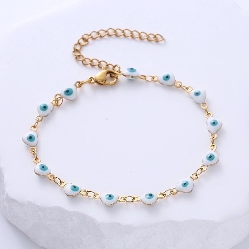 Classic Style Devil’S Eye Heart Shape 304 Stainless Steel 18K Gold Plated No Inlaid Stainless Steel Bracelets In Bulk