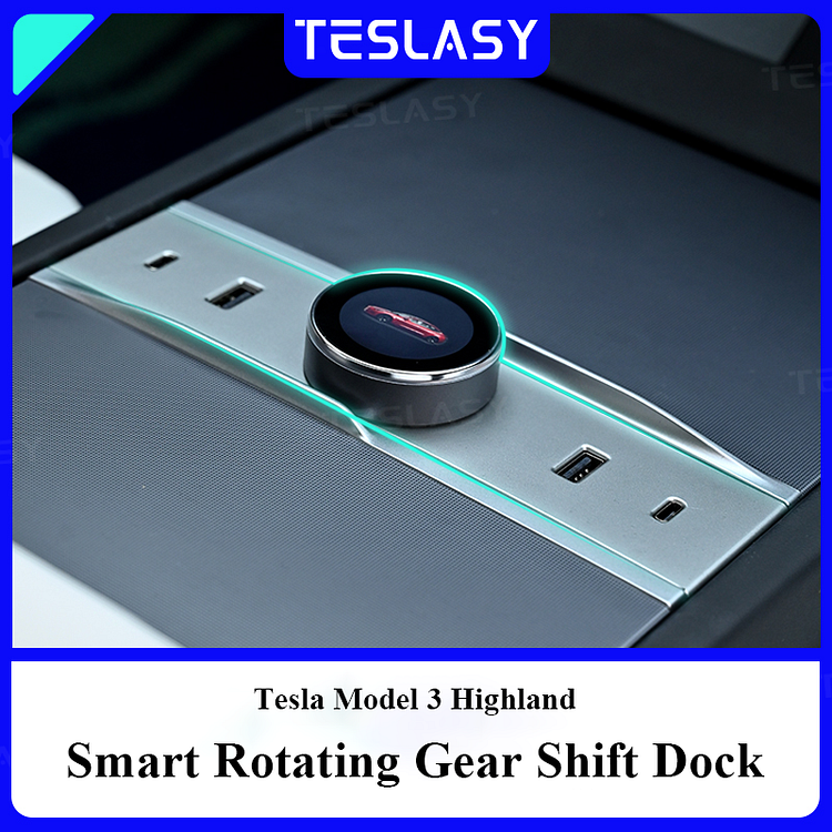 TESLASY Tesla Model 3 Highland Smart Rotating Gear Shift Dock - With Display & Quick Charge Ports