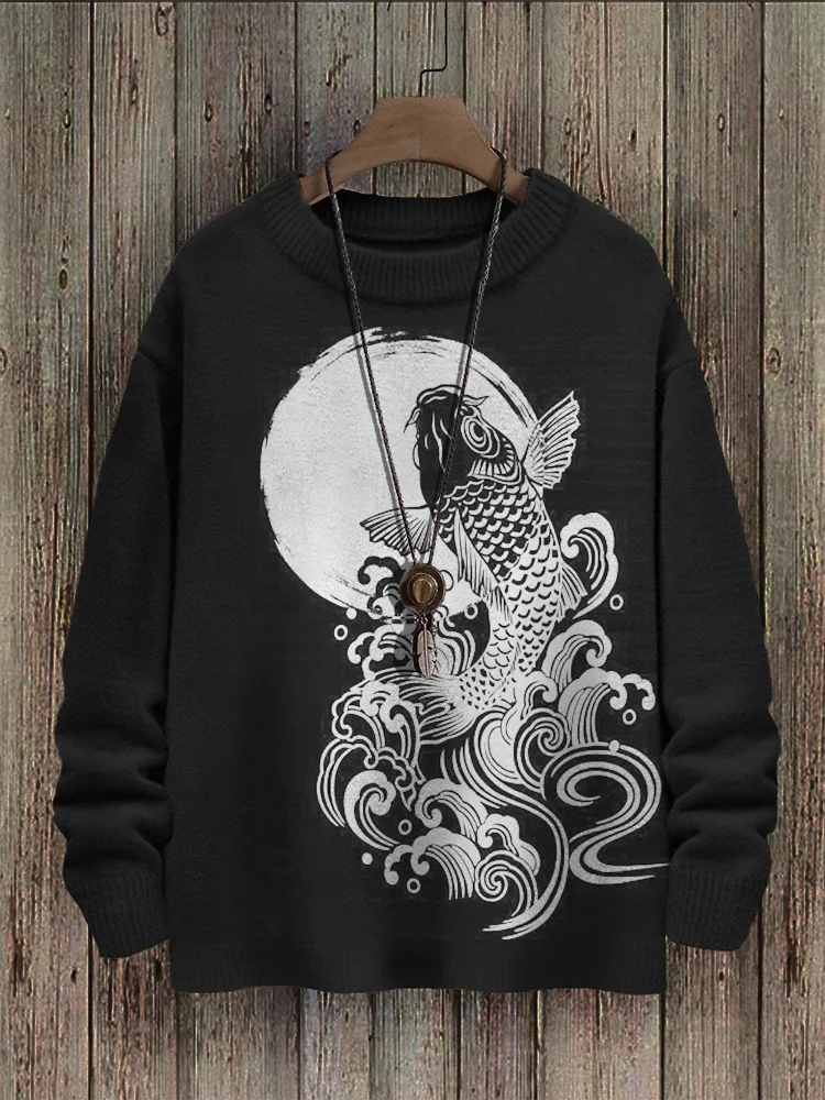 Carp Jump Sunrise Japanese Art Cozy Knit Sweater