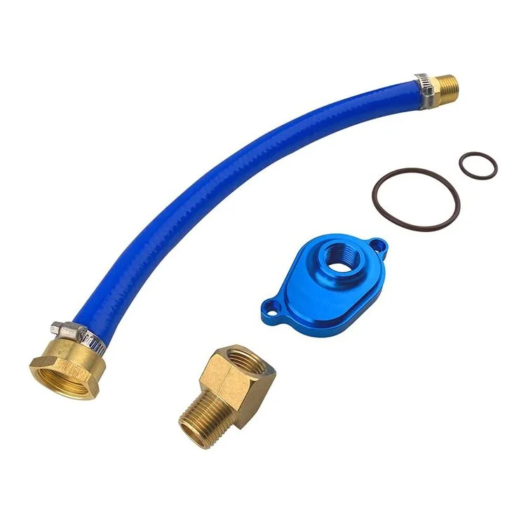 6.0L Powerstroke Oil Cooler Flush Kit, Blue Anodize Adapter EGR Cooler Flush Adapter for Ford 2003 2004 2005 2006 2007 2008 2009 2010 Diesel