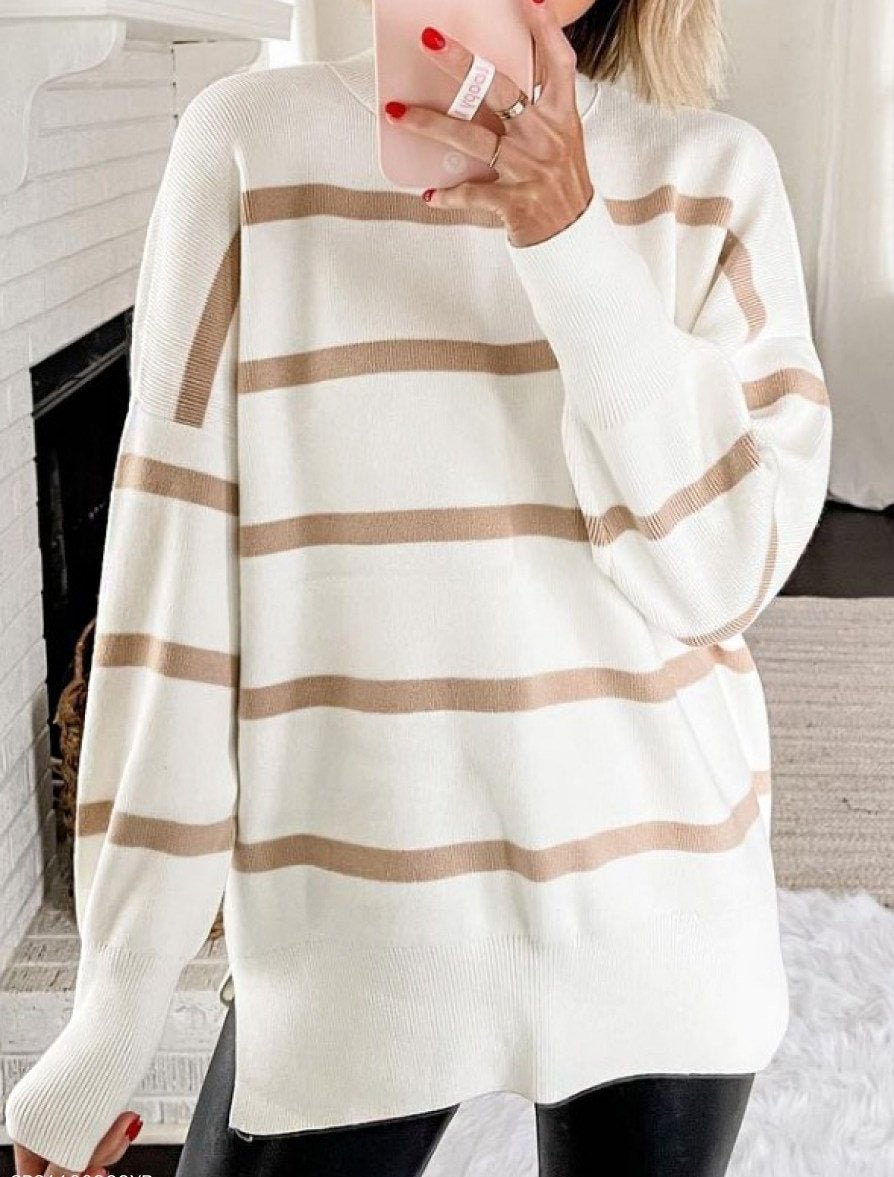 Casual Stripe Crew Neck Long Sleeves Sweater